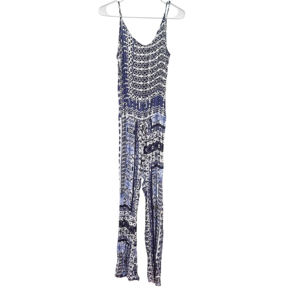 Felicite Sleeveless Flare Jumpsuit Boho Fesitval Size 2 (XS) Blue White Purple